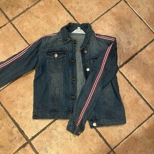 Kids Denim Jacket with Red Stripe Accents